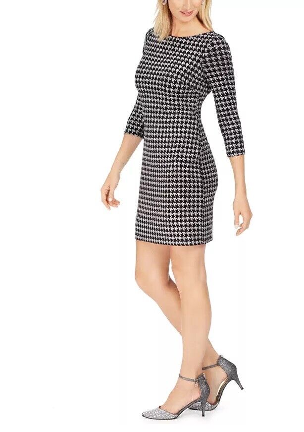 Jessica Howard Women's Glitter Houndstooth Sheath Dress Black