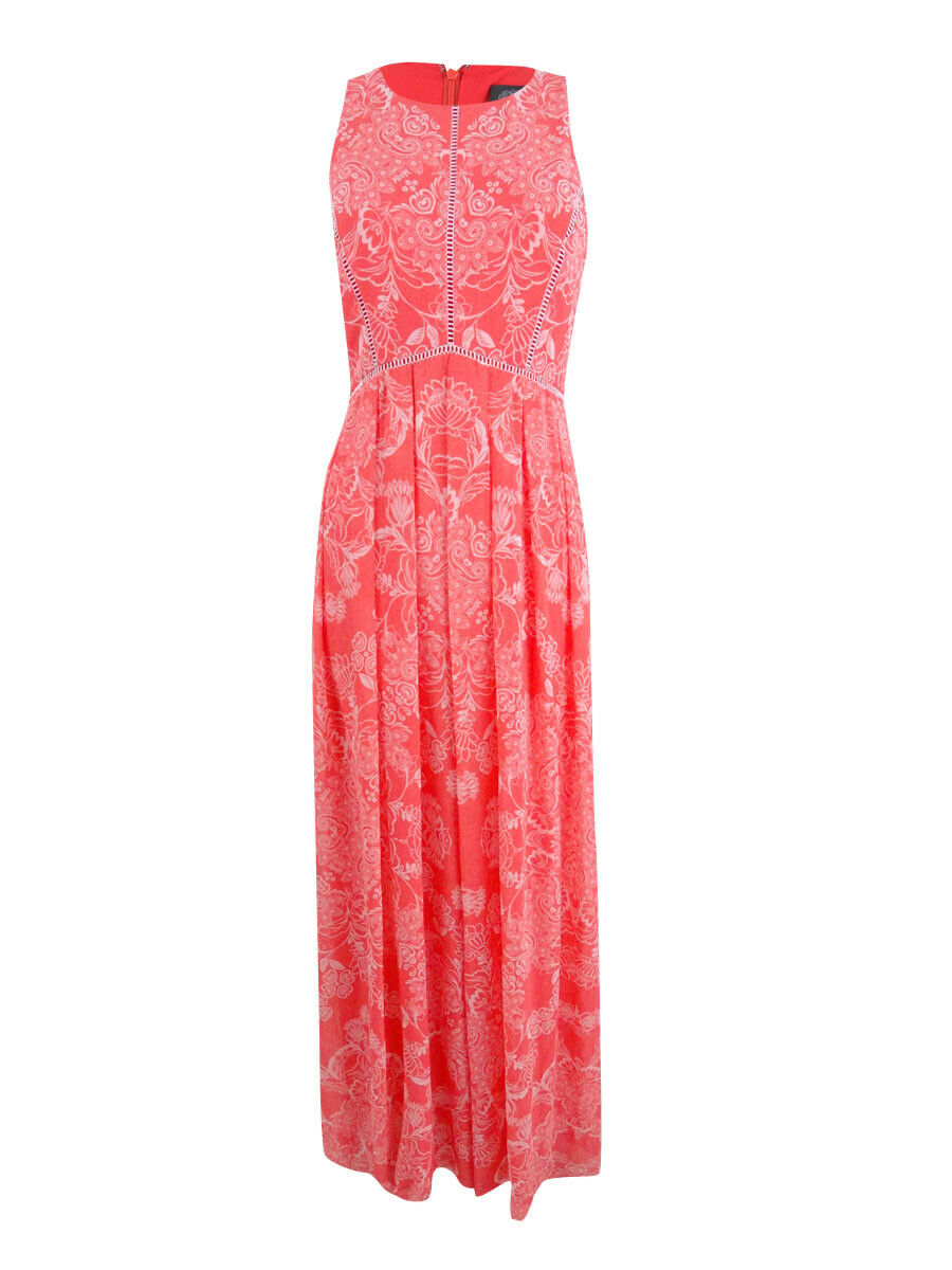 Vince Camuto Women's Printed Chiffon Maxi, Coral/Ivory, Size 6