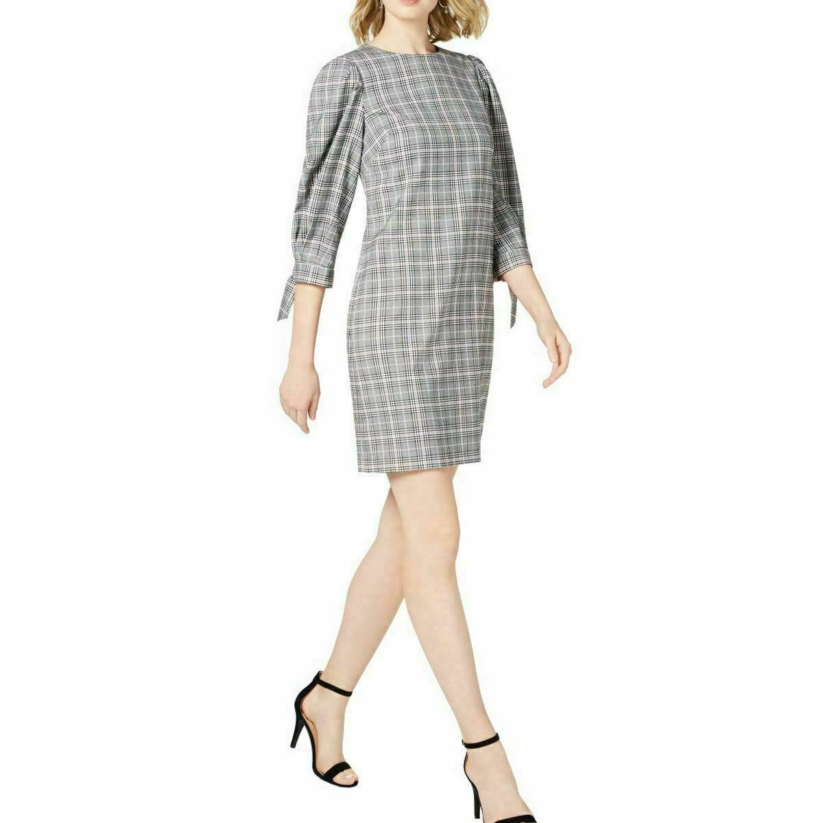 Jessica Howard Womens Plaid Three-Quarter Sleeves Casual Dress, Size 12