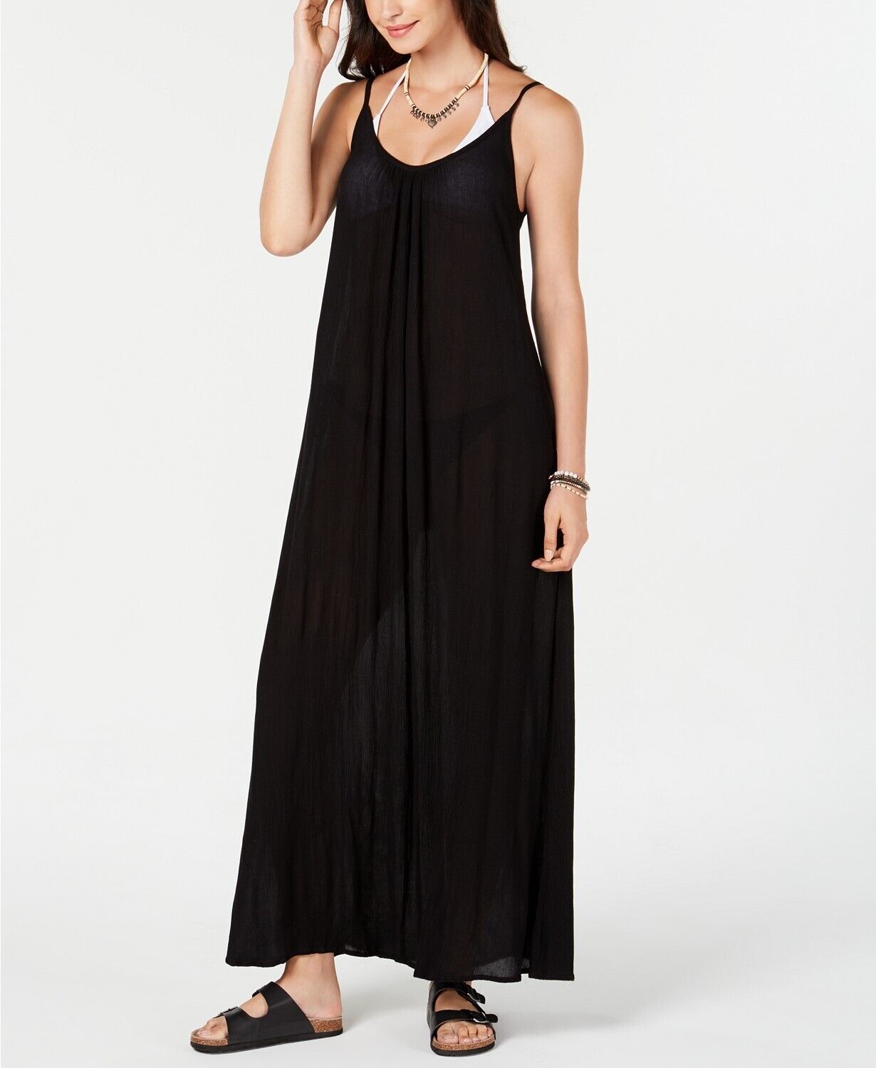 Raviya Sleeveless Cover-Up Maxi Dress Black, Size Large