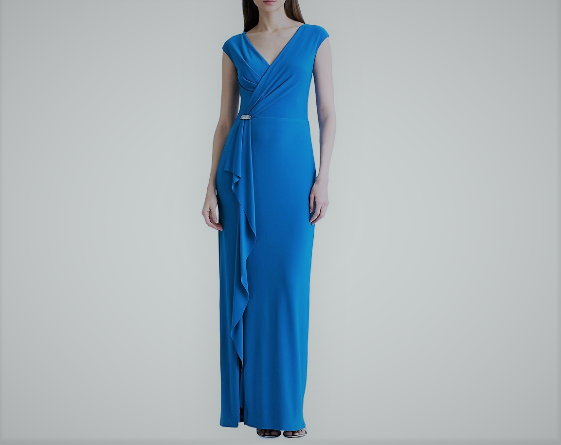 Lauren Ralph Lauren Ruffle-Trim Jersey Gown – Bondi Blue, Size 8