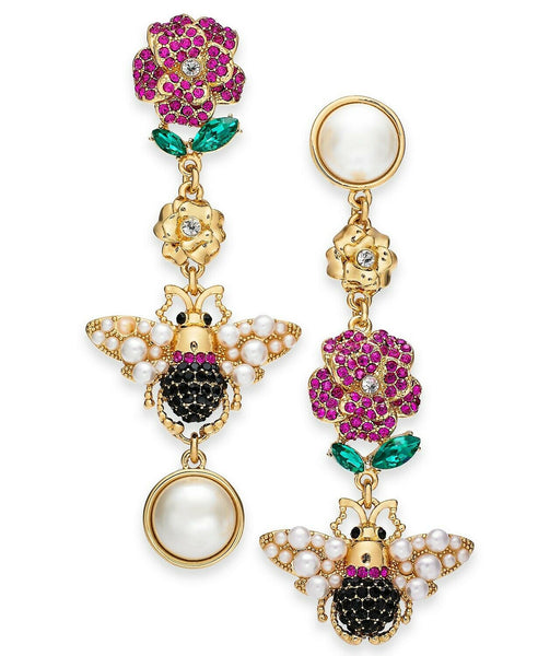 Thalia Sodi Gold-Tone Imitation Pearl, Crystal Bee, Flower Mismatch Earrings