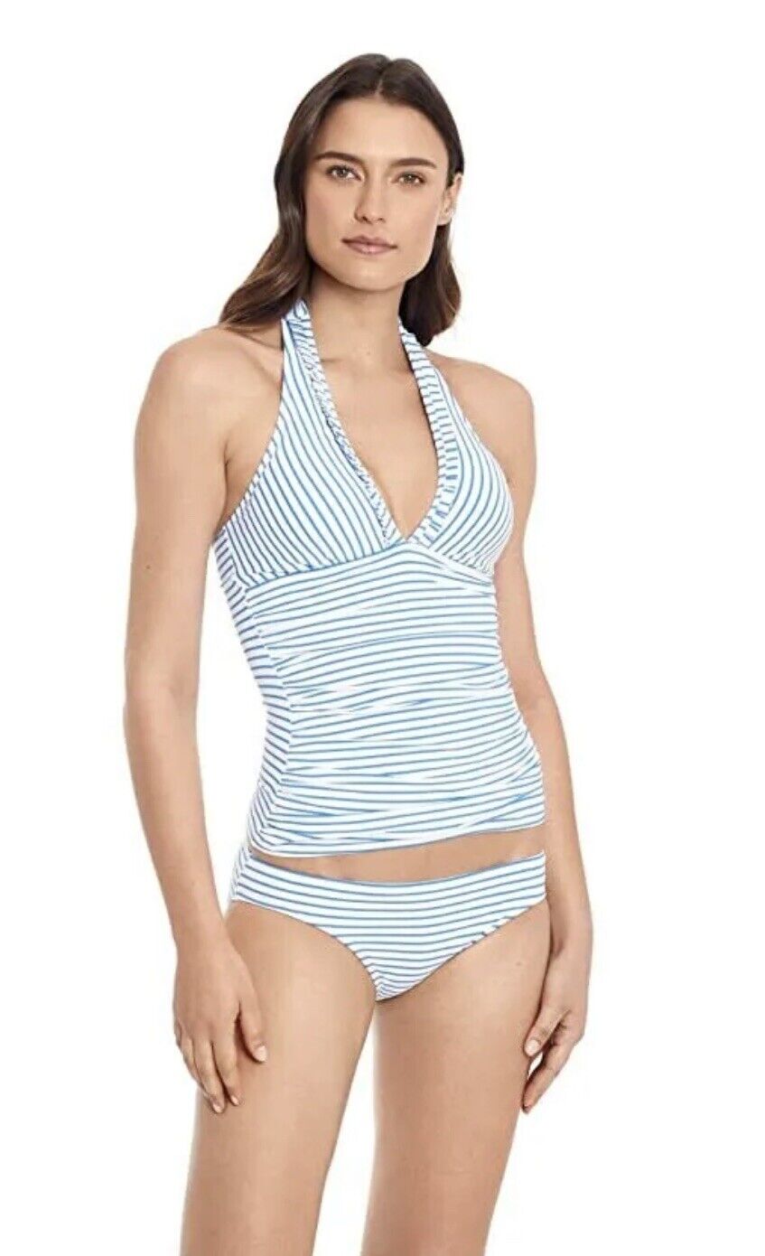 Lauren Ralph Lauren Womens Blue Ruffled Tie Tankini Top, Size 8