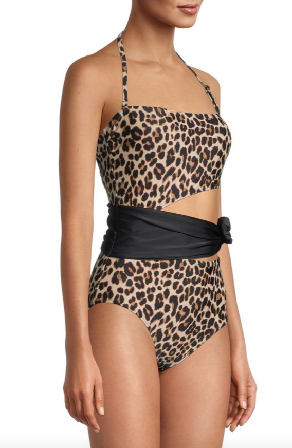 DKNY Suntan Printed Cut-Out Bandeau One-Piece Swimsuit, Us 14