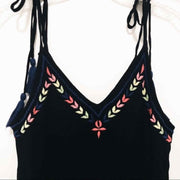 Aqua Tie-Strap Embroidered Shift Dress, Black Multi, XS