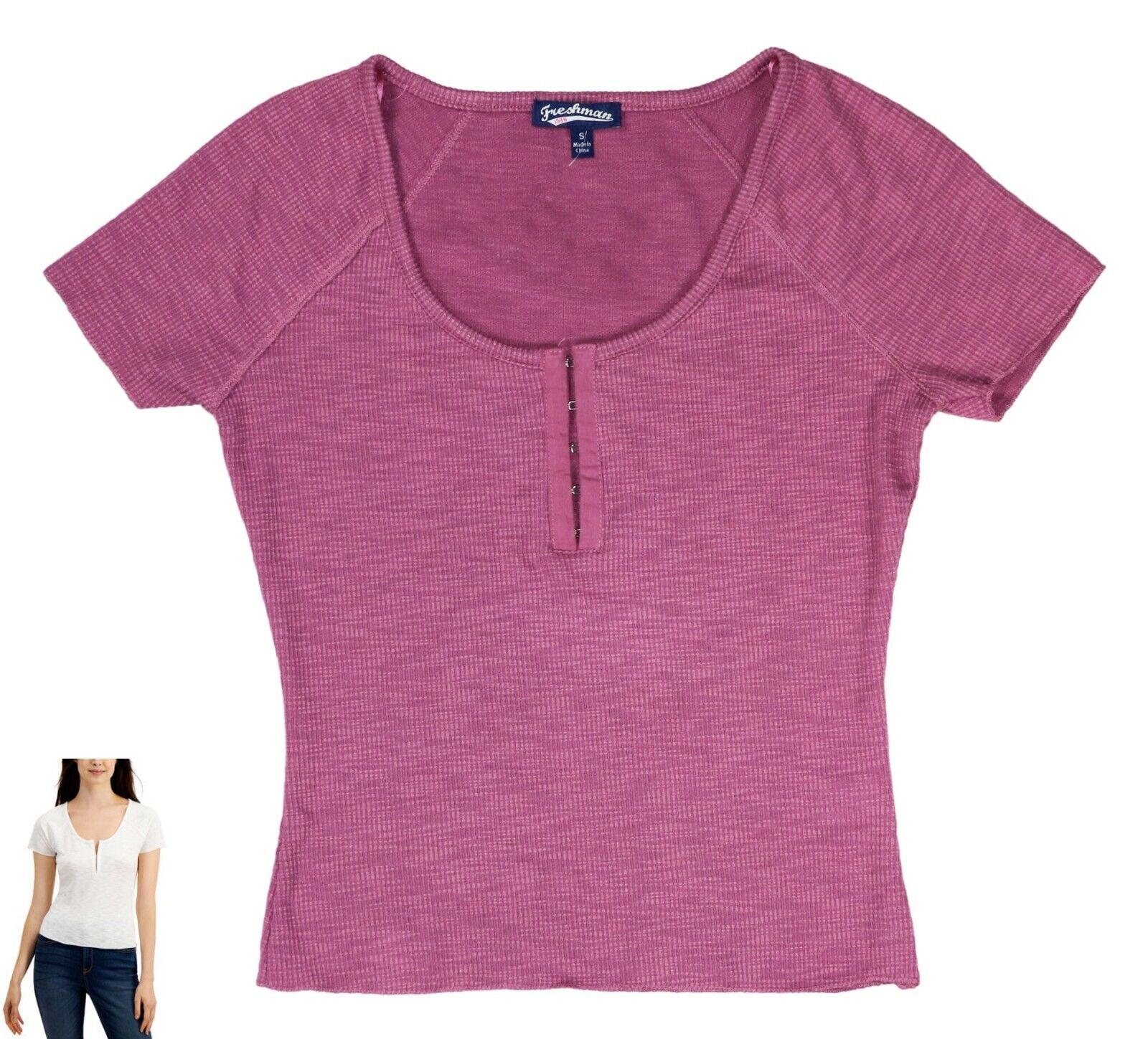 Freshman Juniors Textured Hook & Eye Henley Top