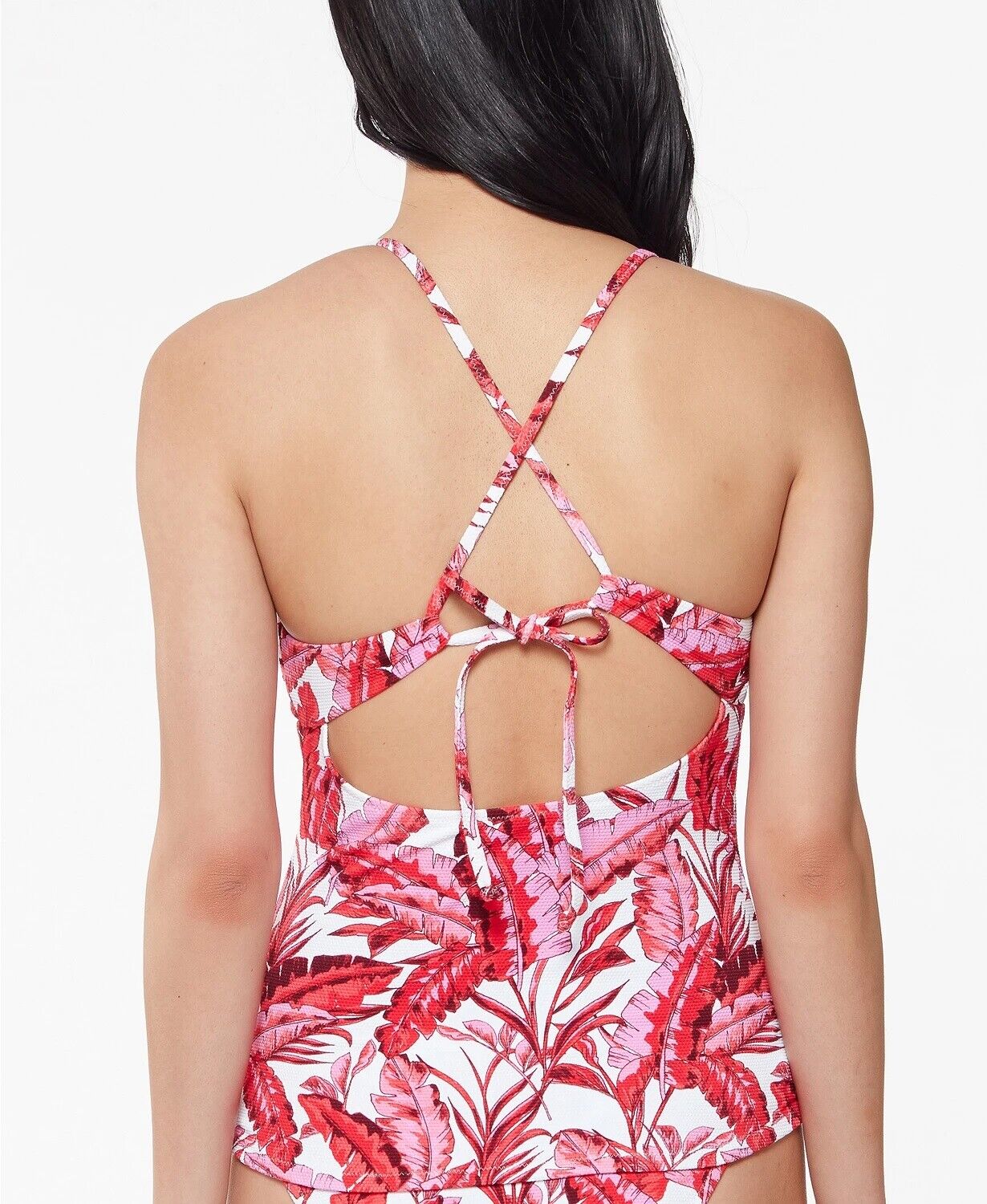 Jessica Simpson Fuchsia Multi Paradiso Palm Crossed-Back Tankini Top, Us XL