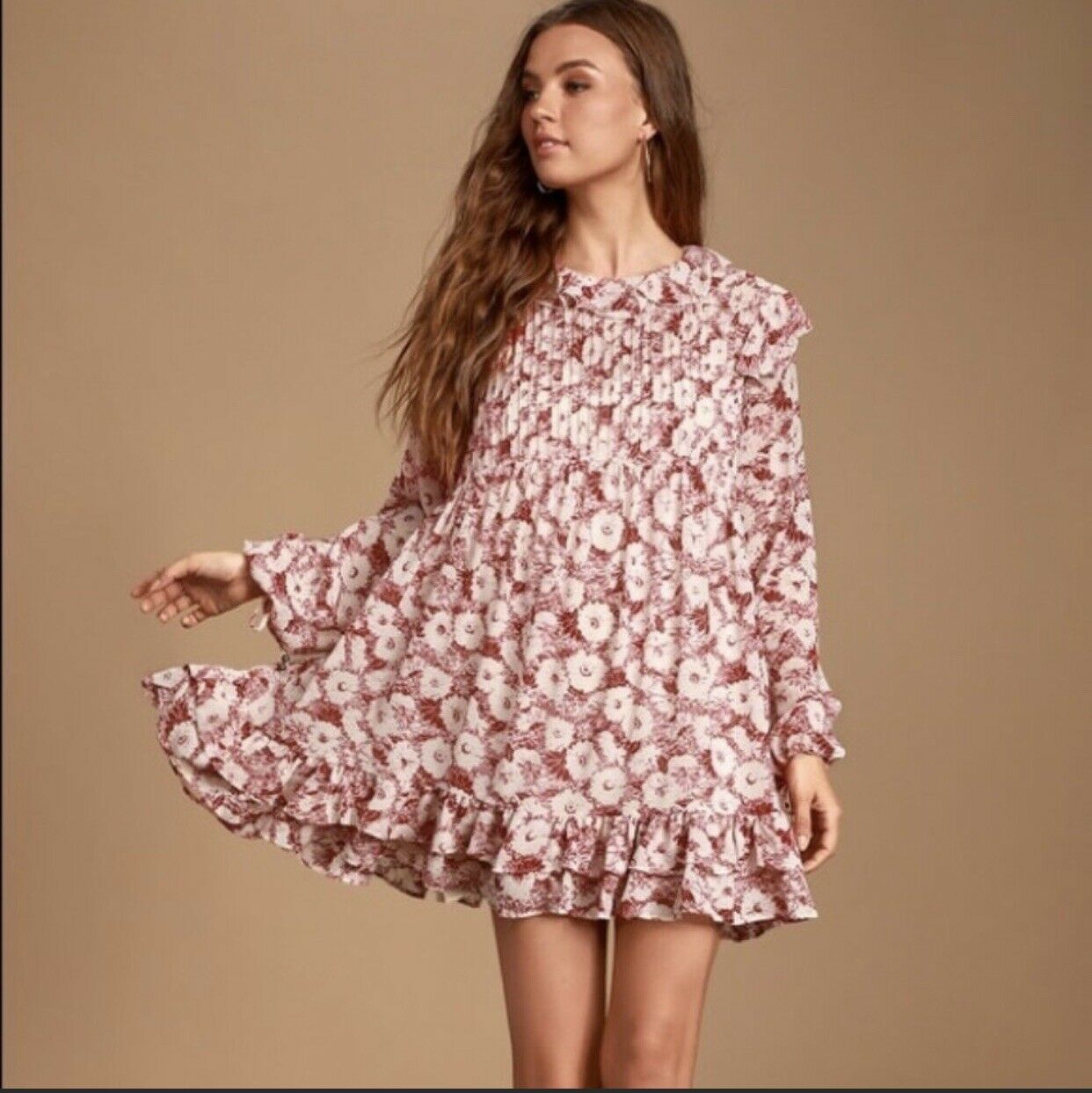 Free People These Dreams Floral Print Ruffles Mini Dress