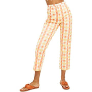 Free People Women Shes All That Plaid Crop High Waist Pants Orange Size 8