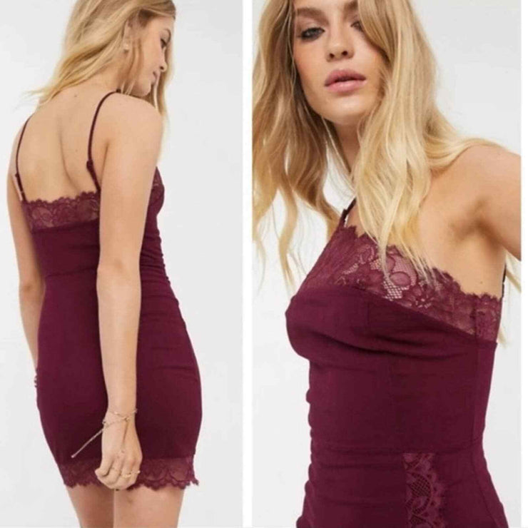 Free People Premonitions Lace One-Shoulder Bodycon Slip Dress | Size Medium