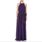 Anthropologie Donna Morgan Alana Purple Amethyst Halter Gown Size 8