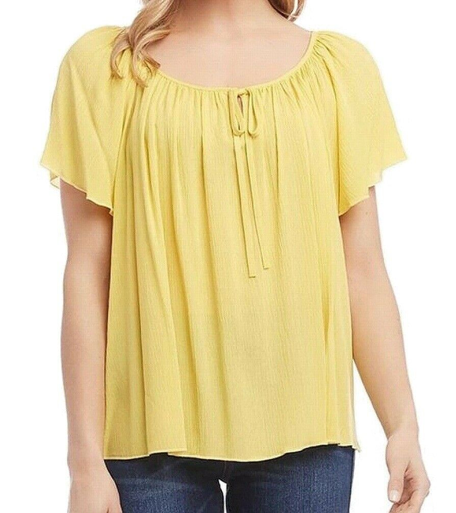 Karen Kane Womens Plus Santorini Tie Neck Flutter Sleeve Pullover Top