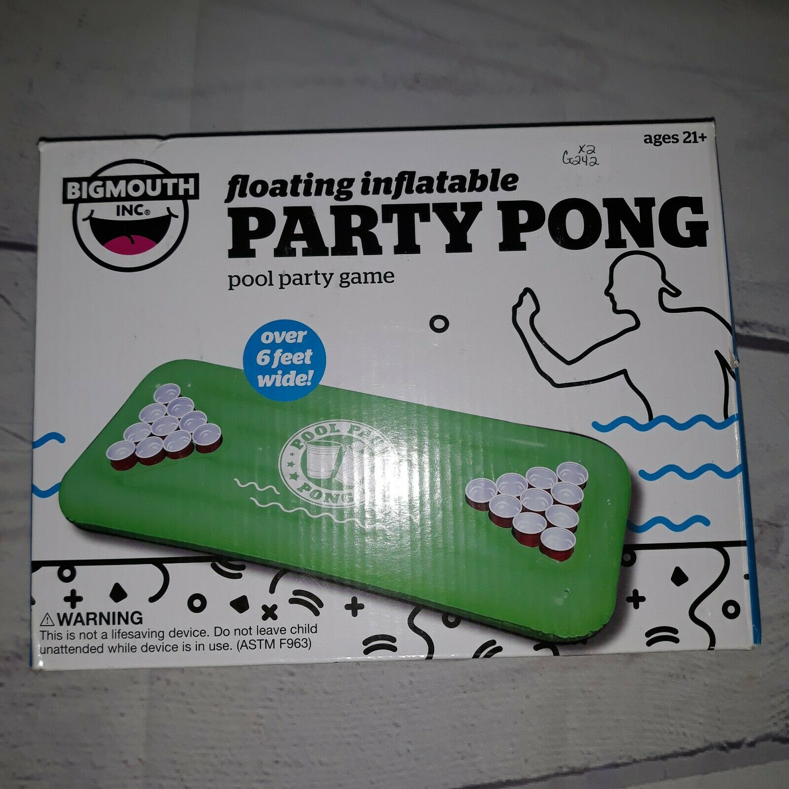 FLOATING INFLATABLE PARTY PONG POOL PARTY GAME OVER 6 FEET WIDE BY BigMouth Inc.