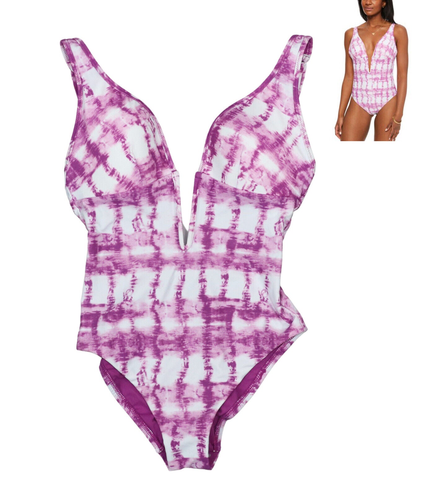 Bar III Summer Plunge Deep V-Neckline One Piece Bathing Suit