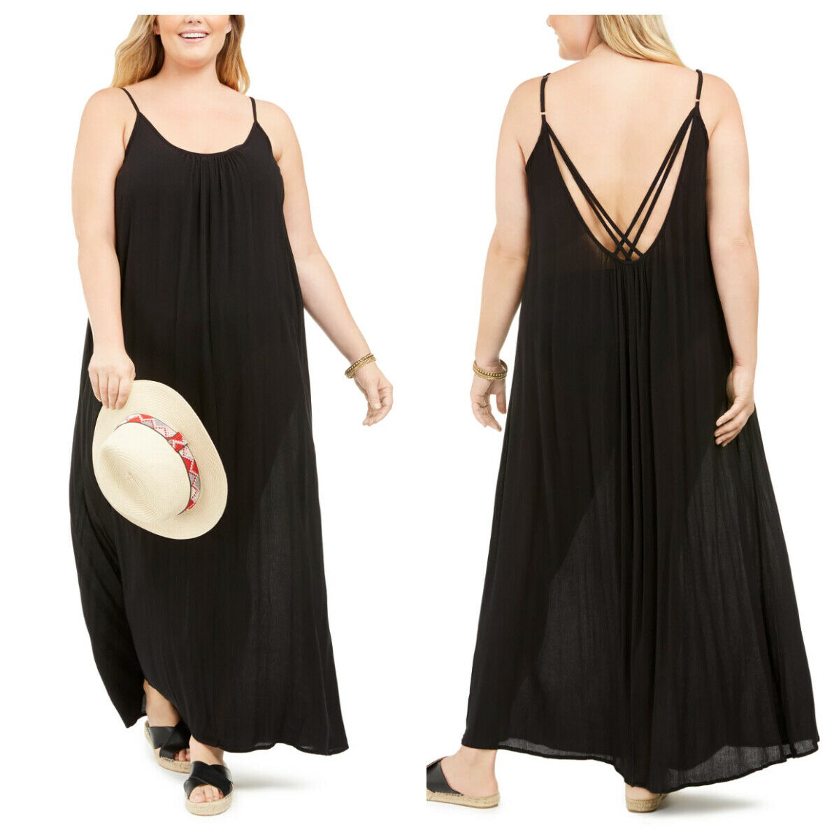 Raviya Sleeveless Cover-Up Maxi Dress Black, Size Large