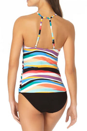 Anne Cole Womens Striped Removable Cups Halter Tankini Top, Choose Sz
