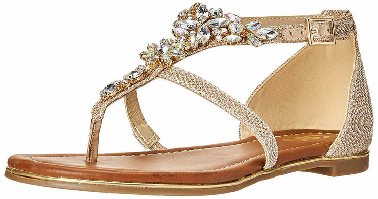 G by Guess Womens Deers Fabric Split Toe Casual Ankle Strap, Gold, Size 6.0