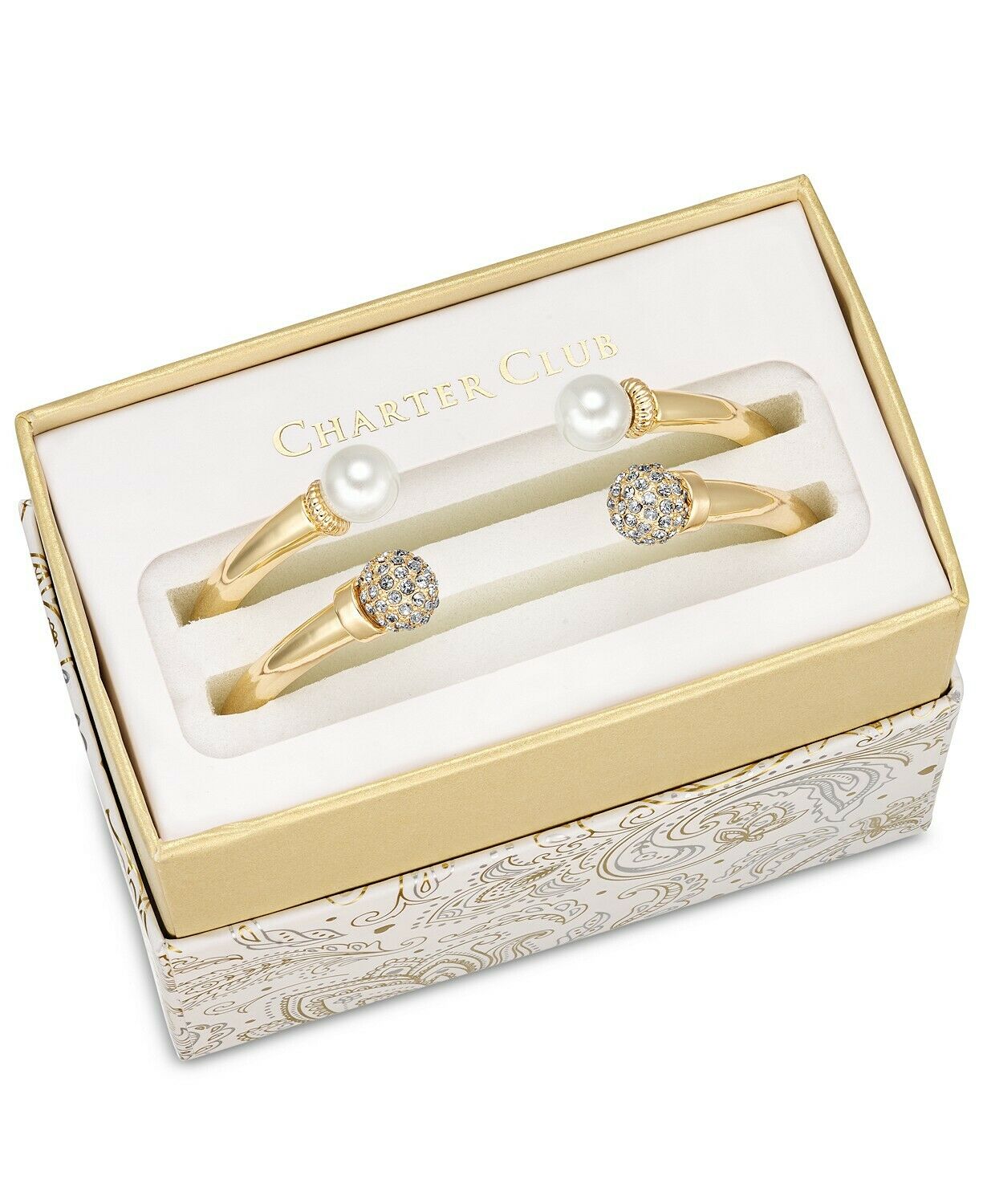 Charter Club 2-PC. Set Pave Bead and Imitation Pearl Cuff Bracelets