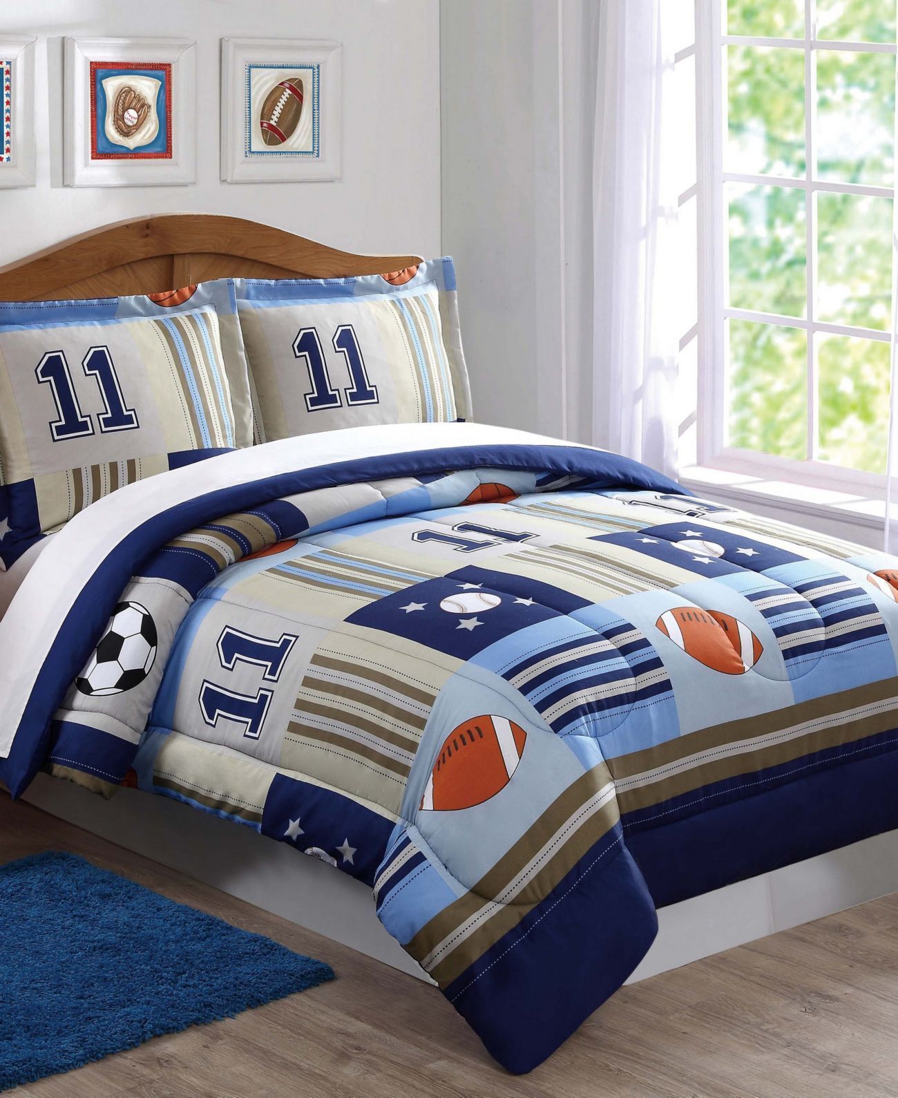 My World Denim and Khaki Sports Full/Queen Comforter Set