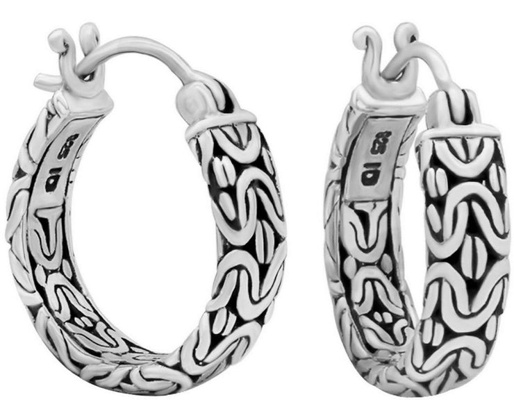 Devata Bali Filigree Byzantine Hoop Earrings in Sterling Silver, Medium