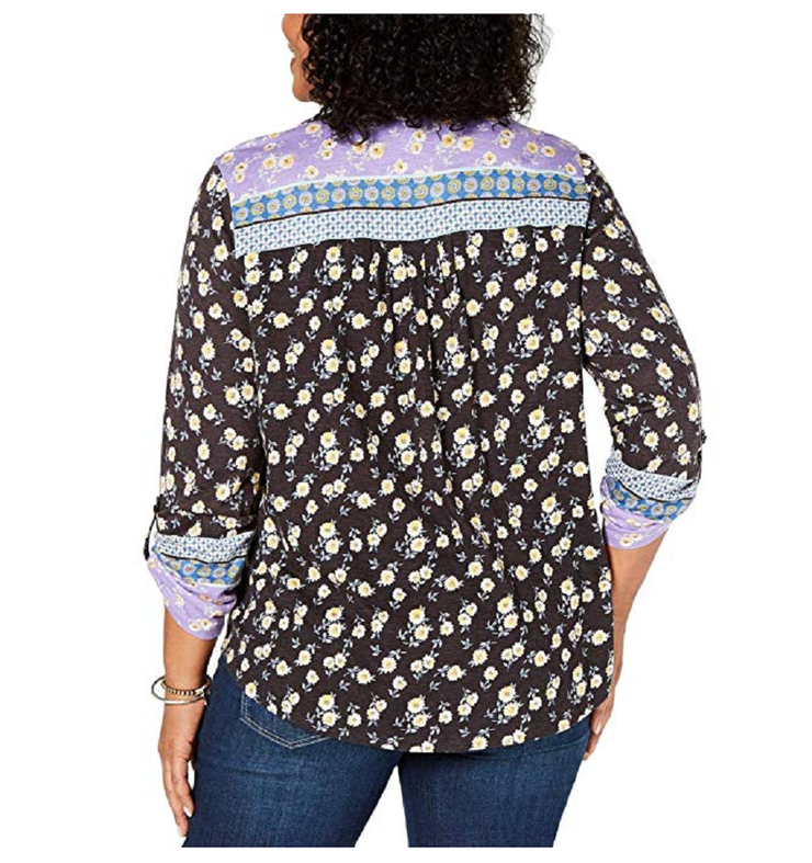 Style & Co. Womens Mixed Button Down Blouse