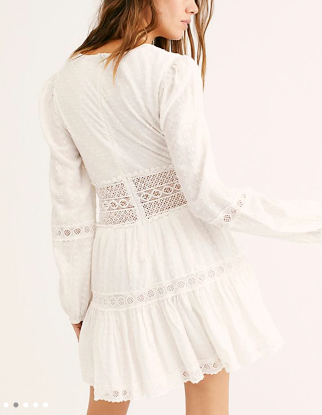 Free People The Delightful V-Neck Long Sleeve Mini Dress Ivory, Size  6