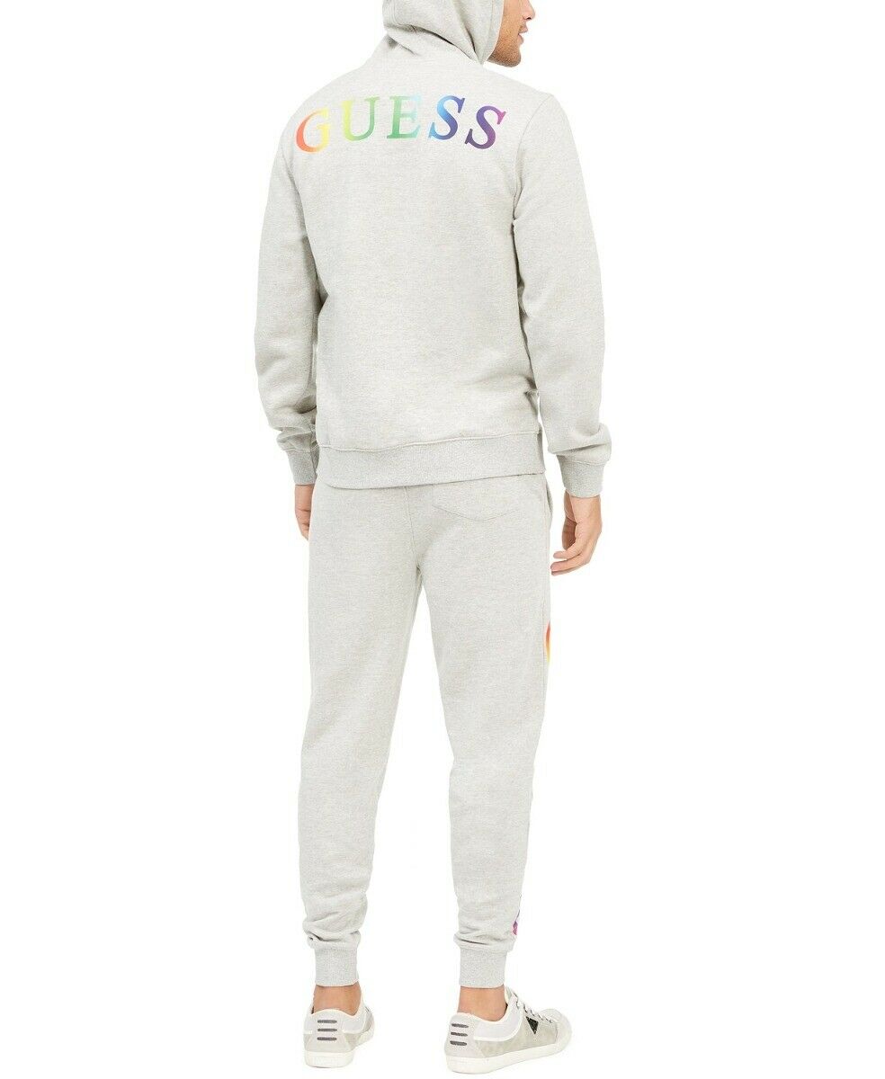 Guess Mens Sweatshirt Heather Gray Ombre Rainbow Logo Hoodie, Size XXL