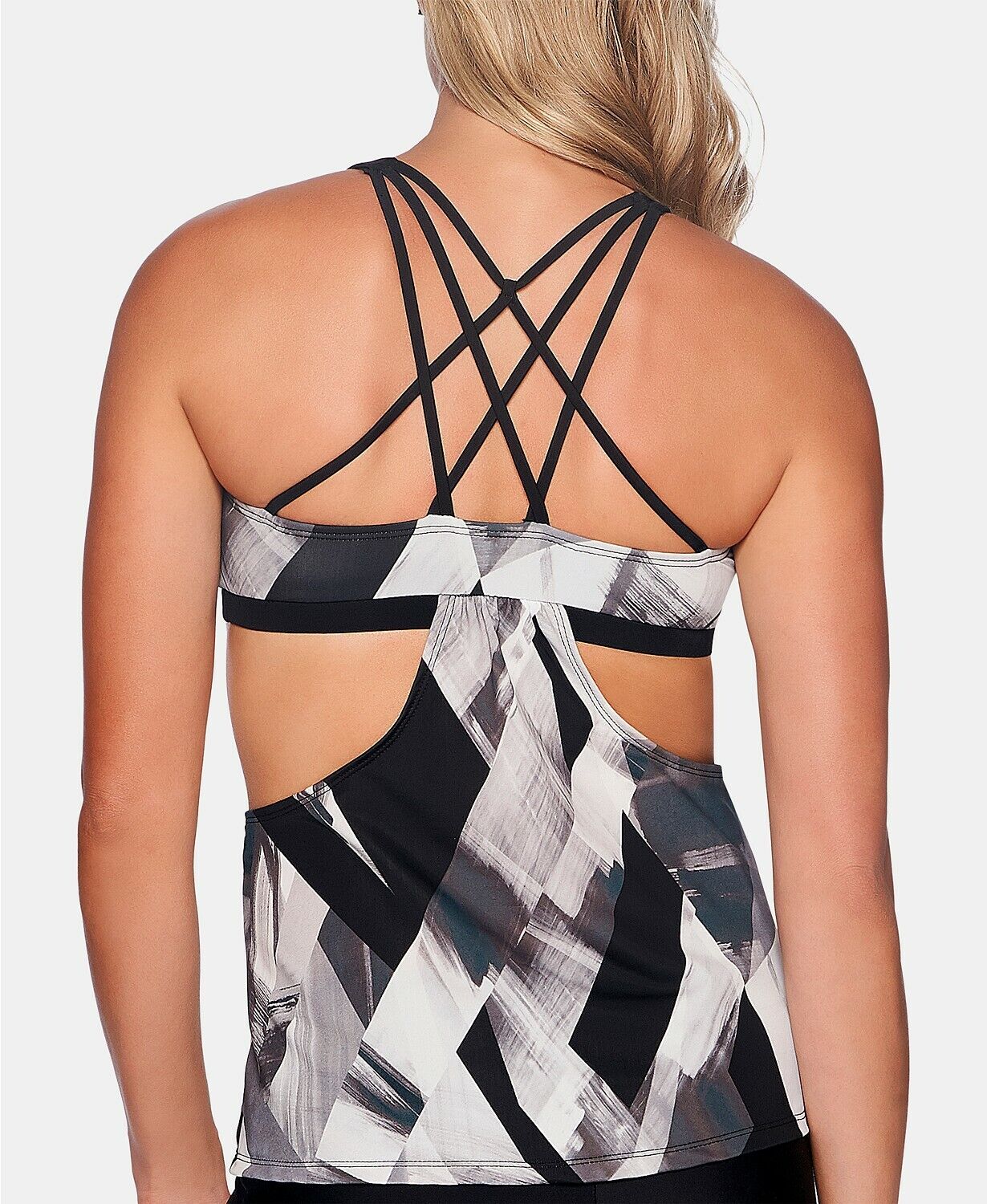 Reebok Tankini Tops Cutout Strappy-Back Tank, Size Medium