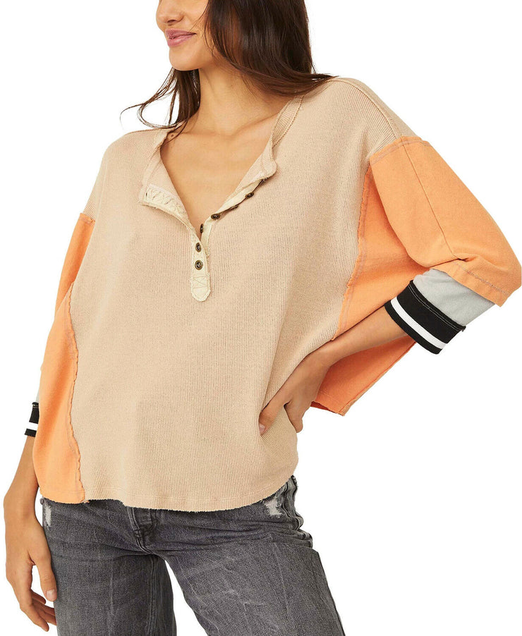 Free People Womens Just Tip It Henley Top Team Sport Combo, Size XL