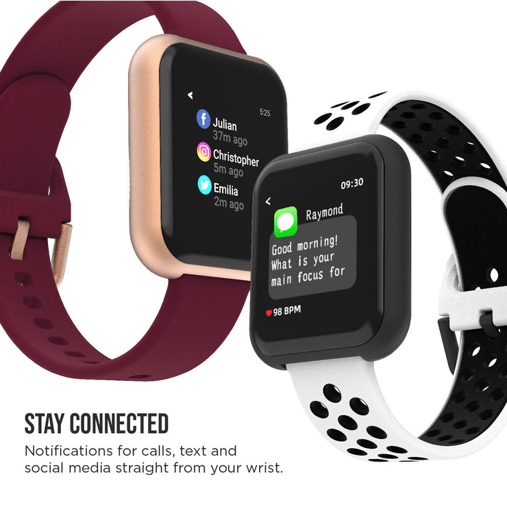 iTouch Air 3 Smartwatch Fitness Tracker: Rose Gold Case With Black Strap