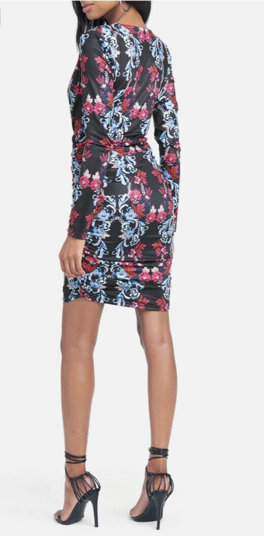 BeBe Printed V-Neck Mini Dress, Size Small