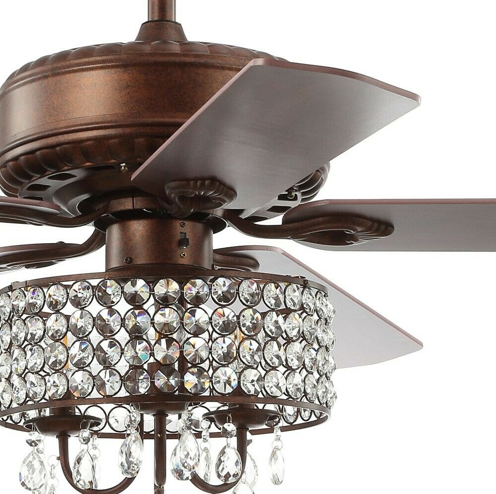 Jonathan Y Becky 52 3-Light Crystal Led Chandelier Fan With Remote Oil Rubbed