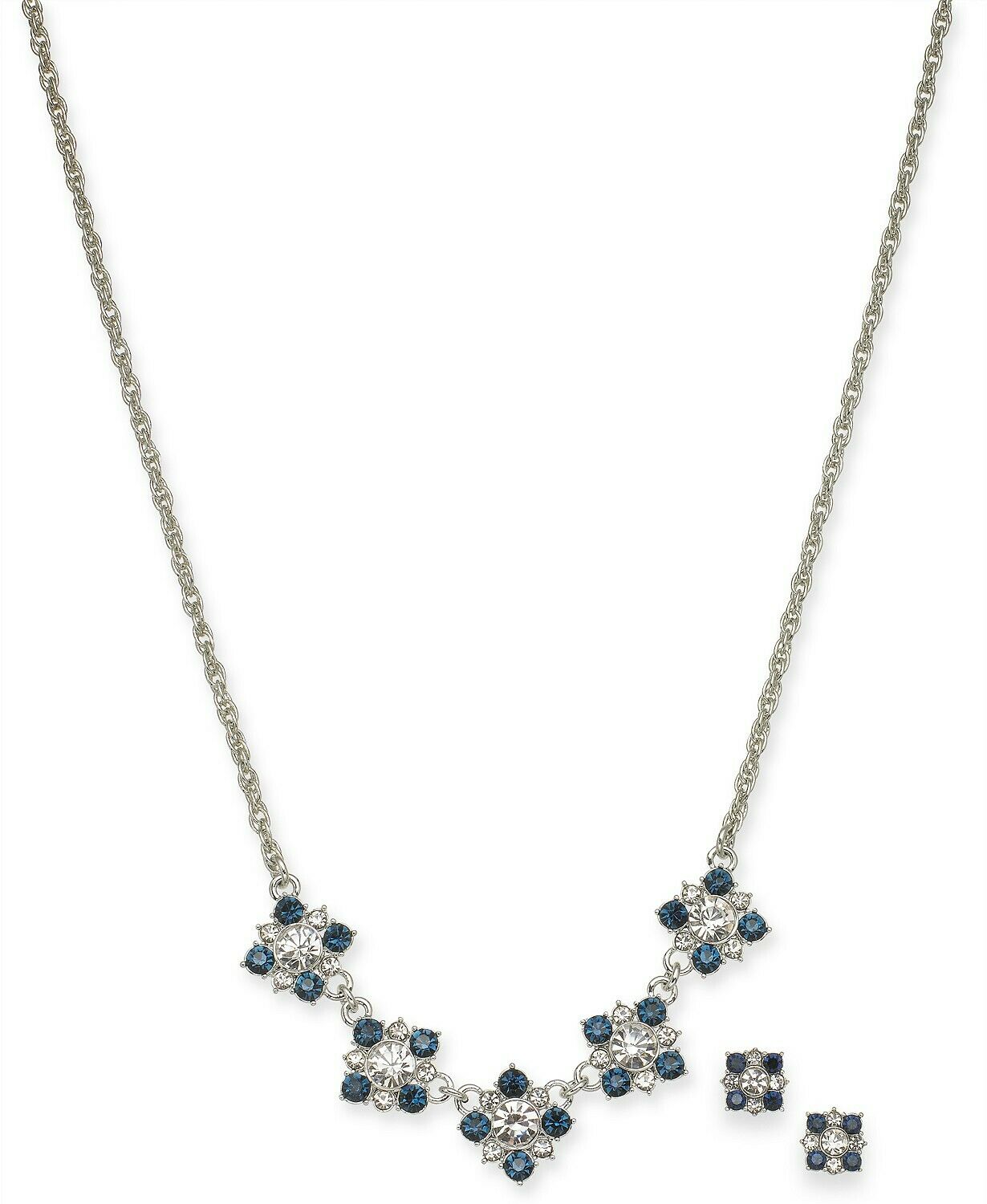 Charter Club Silver-Tone Crystal Cluster Collar Necklace and Stud Earrings Set