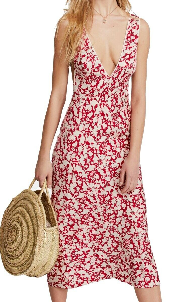 Free People Womens Ohh La La V-Neck Sleeveless MIDI Dress, Size 12