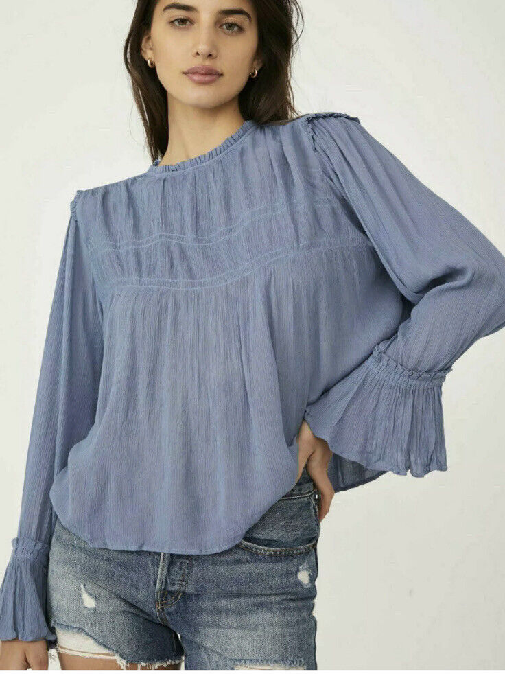 Free People Kelsey Blouse Bell Sleeve Pleated Summer Endless