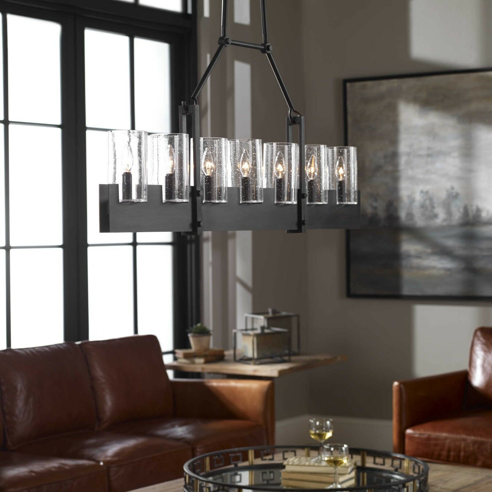 Uttermost Pinecroft 7 Light Island Linear Pendant in Burnished Bronze, 47.25 in.