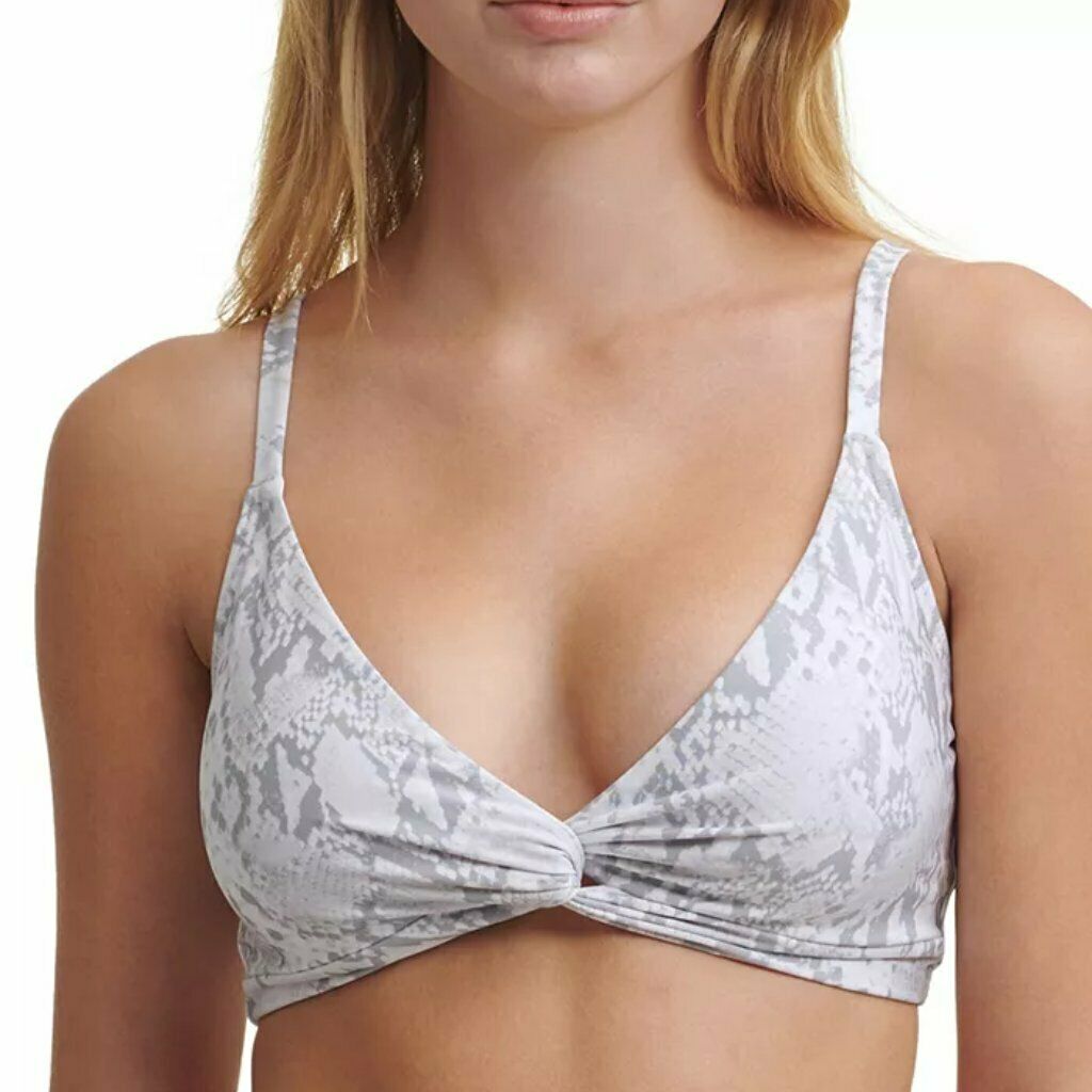 DKNY Snake-Print Twist-Front Bikini Top Pearl Gray White