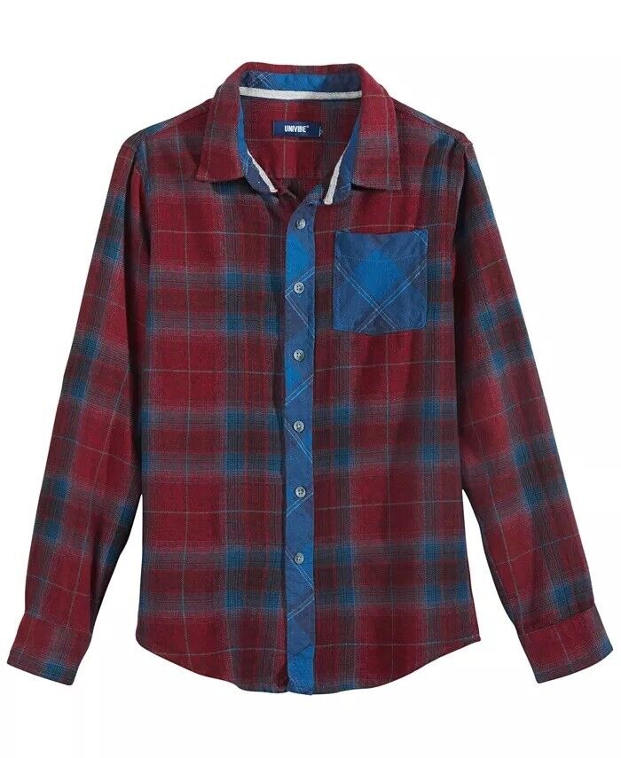 Univibe Big Boys Gustav Colorblocked Mix-Plaid Flannel Shirt, Size XL