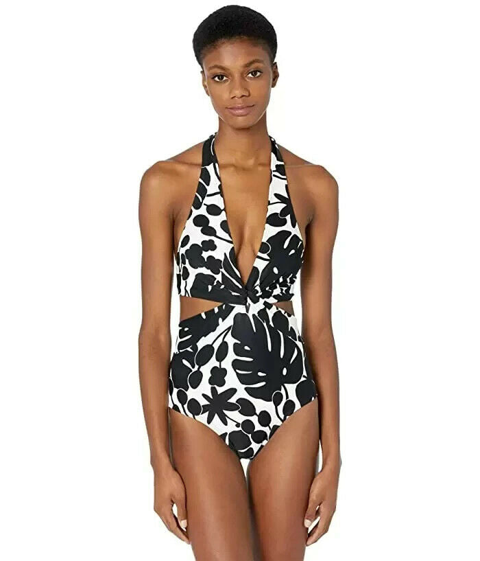 Kate Spade New York 281269 Monstera Knotted Halter Cutout One-Piece