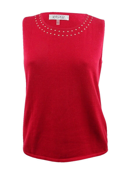Kasper Womens Embellished Scoop-Neck Shell