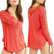 Free People Lola Long Sleeve Shirt, Rose Crimson Red, Size Small