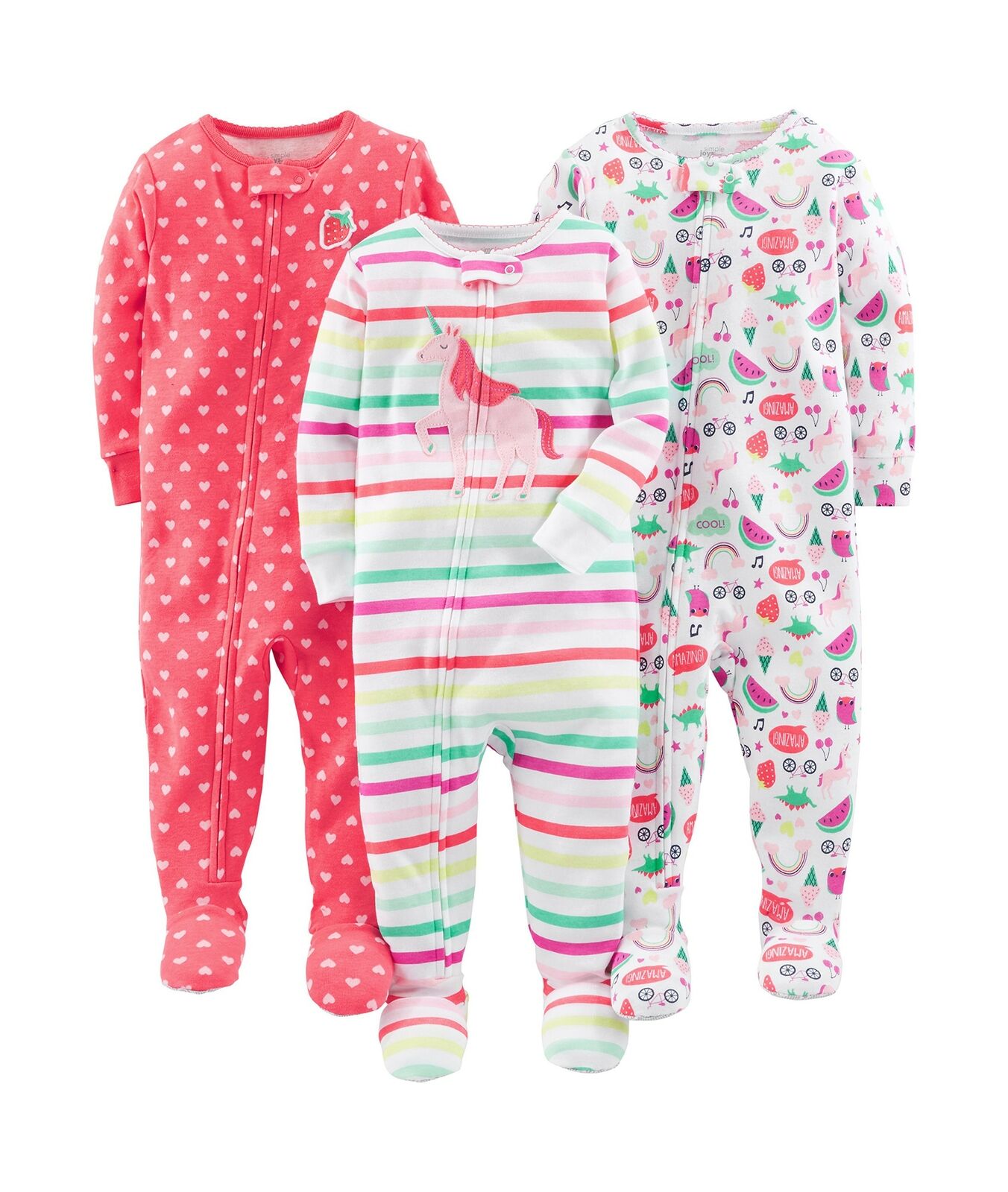 Simple Joys by Carters 3-Pack Snug Fit Footed Cotton Pajamas, 12 Months