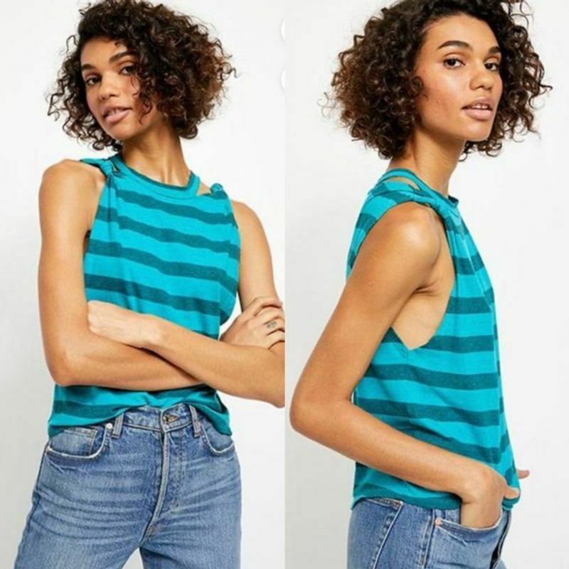 We the Free Womens Striped Twist Tank Top, Medium Jungle Teal