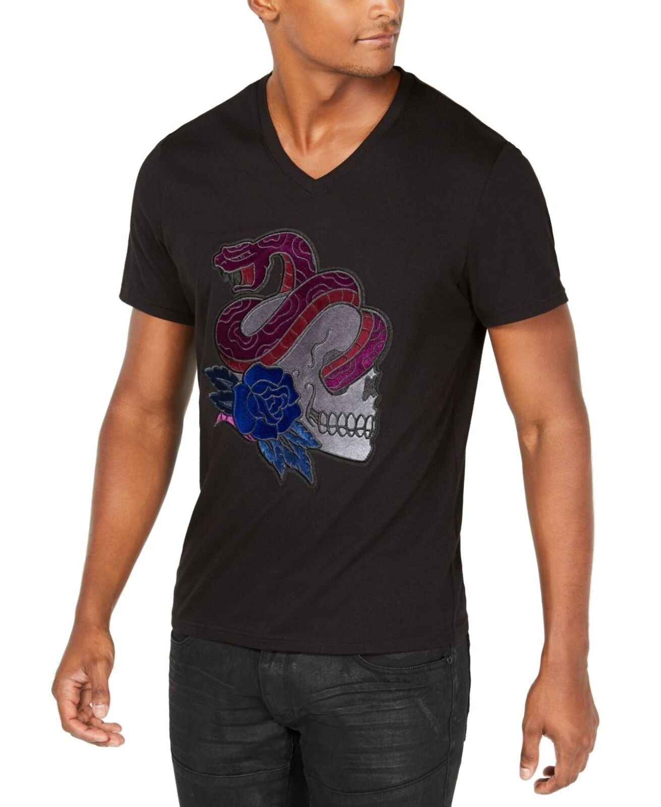 INC Mens V-Neck Snake and Skull Graphic Tee T-Shirt, Size Small