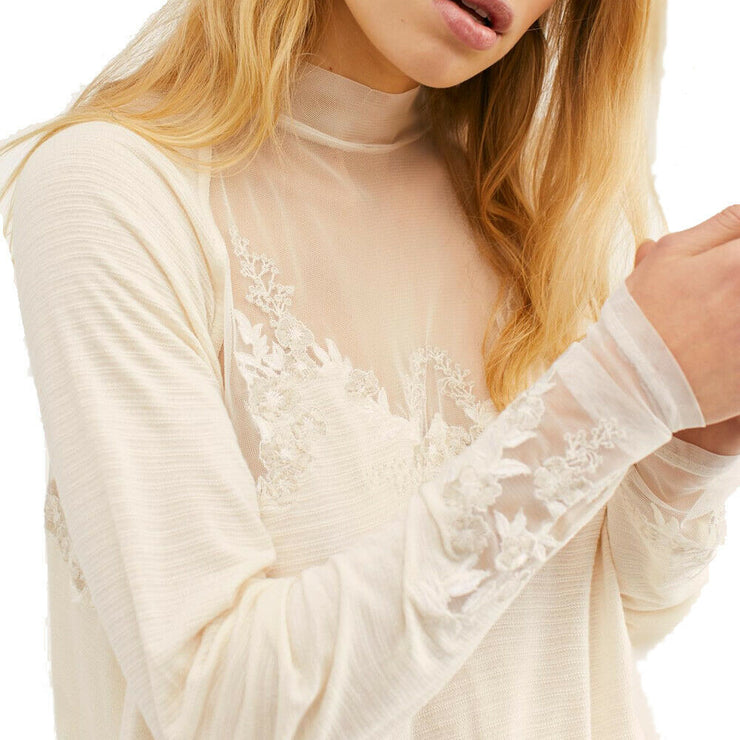 Free People SAHELI TOP Mesh Embroidery Ivory, Size XS