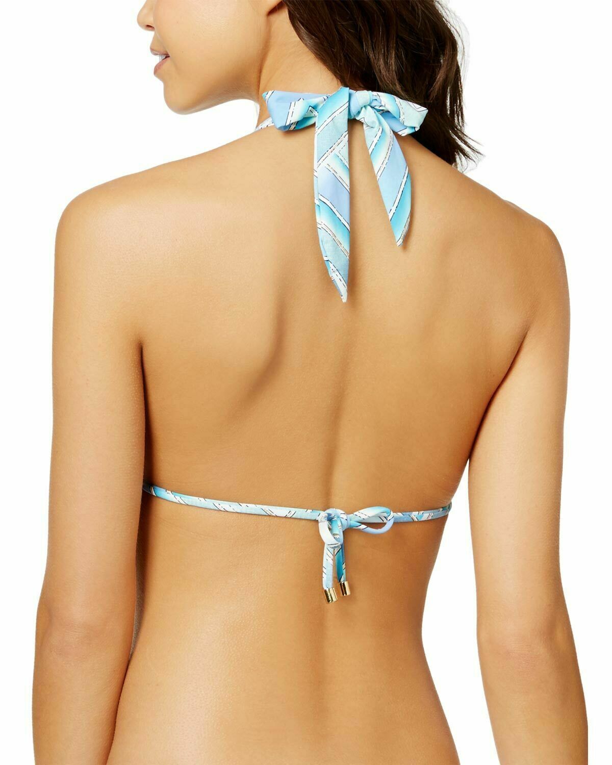 Bar III Womens Hardware-Trim Halter Bikini Top Crystal Blue,Large