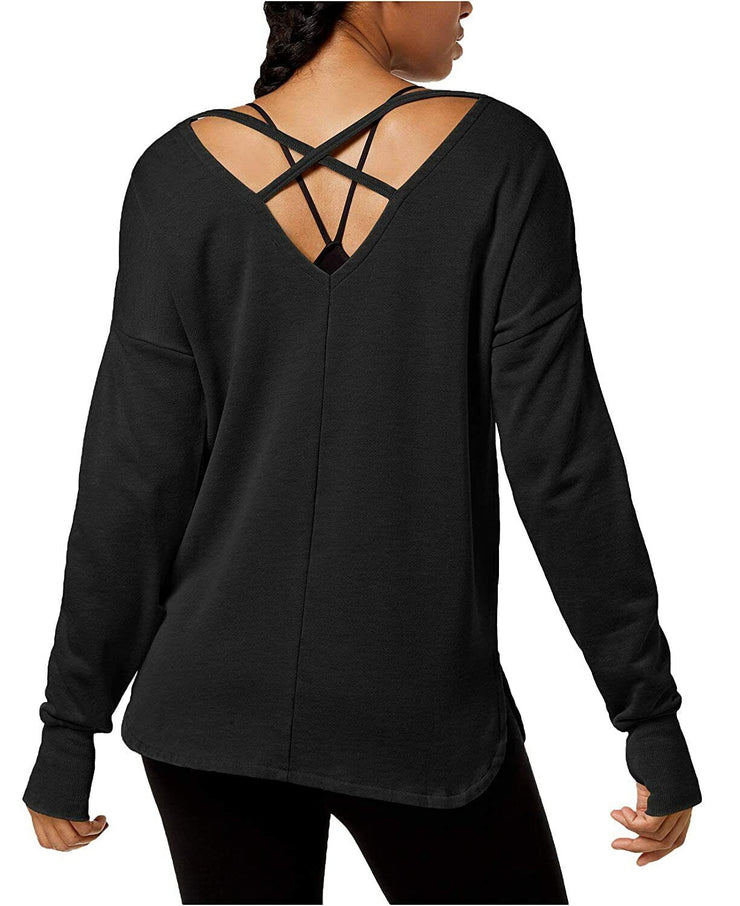 Ideology Graphic Strappy-Back Long-Sleeve Top, Size Small