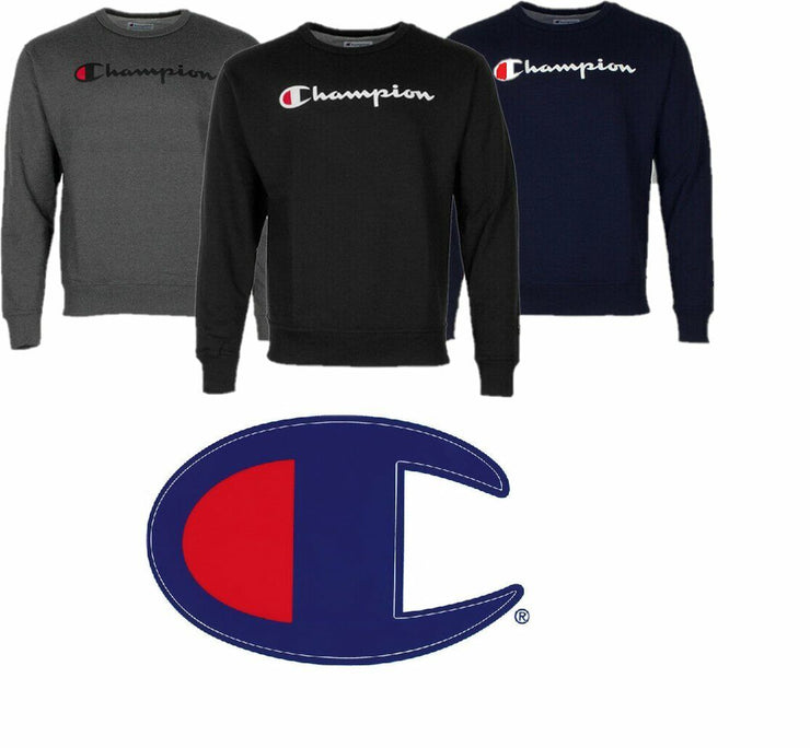 Champion Mens Fleece Sweatshirt Long Sleeve Crew Neck Powerblend Script Logo