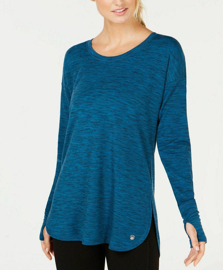 Ideology Essential Long-Sleeve Lace-Up Back T-Shirt Blue S