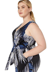 Karen Kane Womens Plus Size Tie-Front Jumpsuit 2X Print